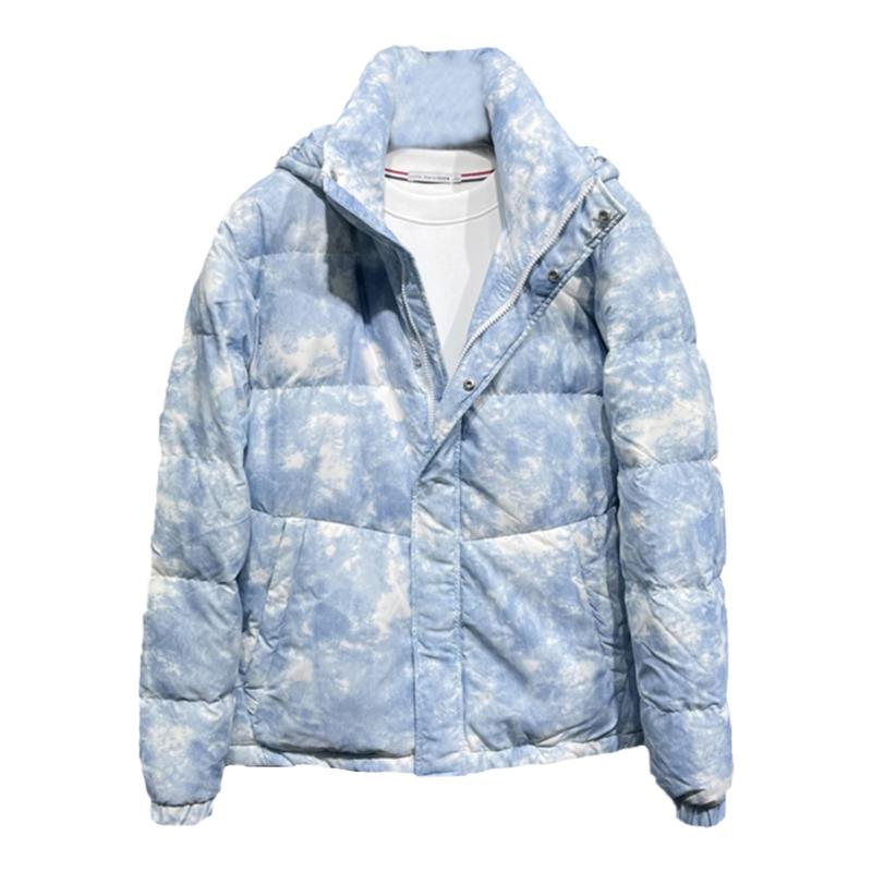 福利款!鸟系列冬季加厚保暖宽松连帽扎染羽绒服男白鸭绒夹克外套