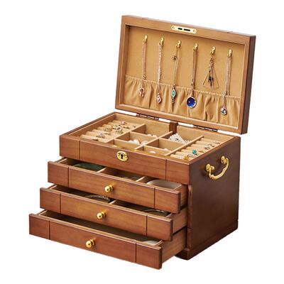 精选实木一键全锁复古高级首饰盒