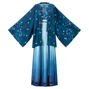 花朝记｜蓝草｜明制汉服圆领衫一片式褶裙绣花棉晕染简约日常风夏