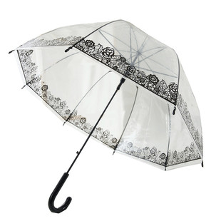 沛欣雨伞女 夏天复古城市玫瑰花黑边透明伞半自动小清新长柄伞