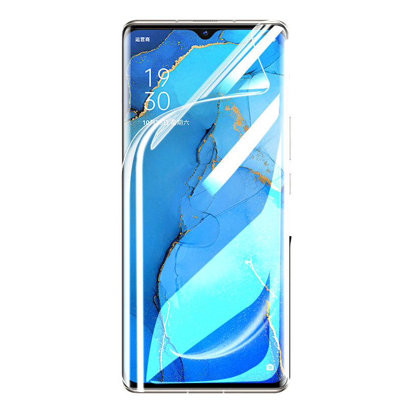 适用opporeno3pro钢化水凝膜reno3曲屏oppo元气版5g手机35g全屏opopreno全包opporen03por软膜opp0pp0ppo贴膜