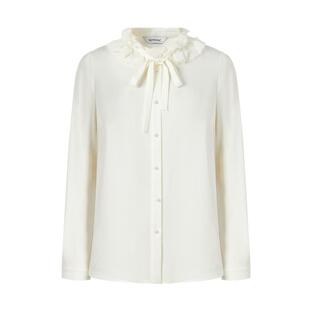 商场同款 摩萨克冬醋酸抽褶蝴蝶结法式蕾丝荷叶领衬衫女