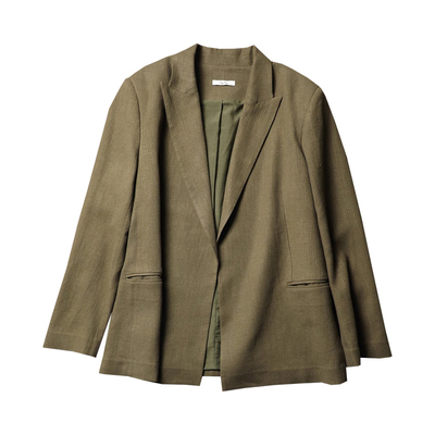 TANG TOWN 自制 早春老钱松弛廓形率性通勤 亚麻无扣双叉西装外套