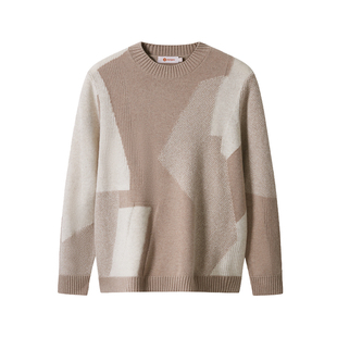 皮皮狗25秋冬新款【无染色羊绒】男寸领撞色针织衫不规则几何拼接