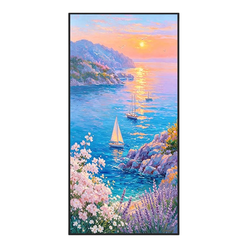 海景花园diy数字油画玄关手工填色简约轻奢走廊高级竖版装饰画