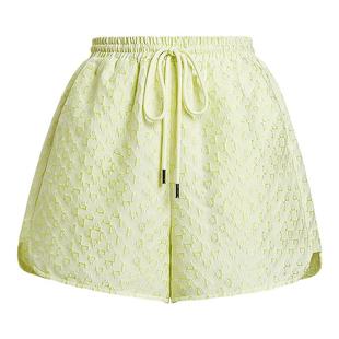 红袖2024春季新款女装双色浮雕抽绳腰短裤