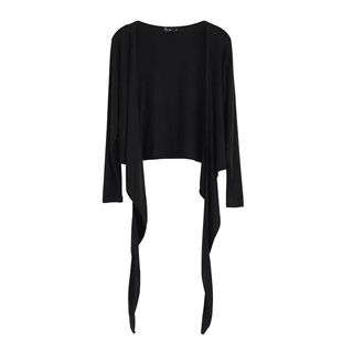 交叉上衣女别致漂亮设计感长袖v领系带打底衫秋牛油果绿色绑带t恤