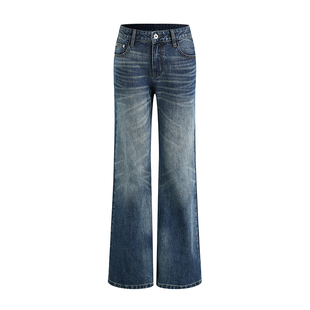 美式复古水洗做旧低腰无弹微宽松喇叭裤女百搭显瘦长裤微喇牛仔裤