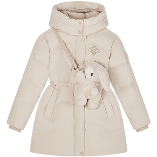 【赠玩偶包】波司登儿童女童时尚收腰中长款羽绒服亲肤舒适外套女