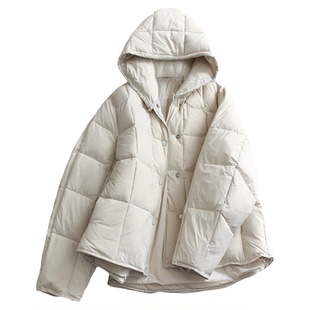 90白鹅绒!高充绒倍温暖!纯色百搭宽松泡芙外套连帽羽绒服女M714
