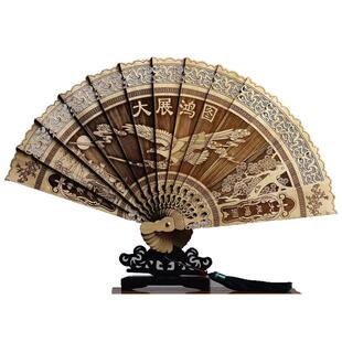 木雕扇子舞蹈折扇镂空复古国风家居轻奢中式客厅玄关高档摆件饰品