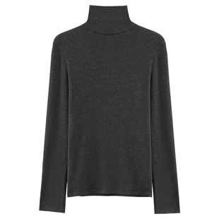 HAMYIHO黑色德绒半高领打底衫女早春加绒内搭中领修身长袖t恤上衣