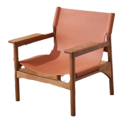 北欧单人沙发椅马鞍皮设计师靠背椅家用阳台休闲椅轻奢单人躺椅子