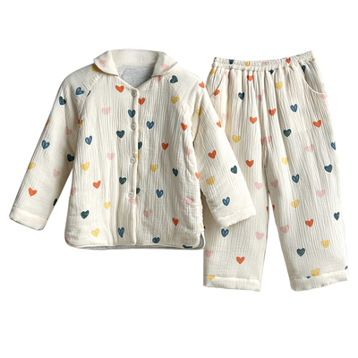 大小儿童女童睡衣2025新款秋冬款纯棉纱布夹棉宝宝保暖加厚家居服