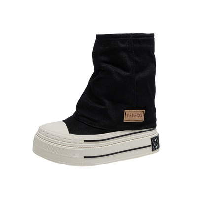 厚底内增高12CM秋季帆布裤管靴子