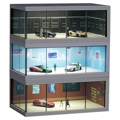 1:64车模适用tomy卡展示盒场景微缩模型适用minigt收纳停车场