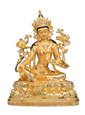 绿度母神像铜嵌钻工艺供奉摆件