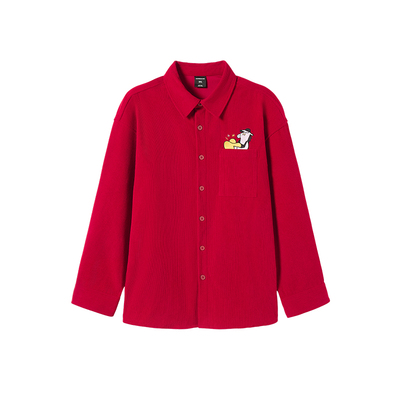 GEEEKPANDA大码红色绒面衬衫男宽松长袖加肥加大春节新年战袍9293