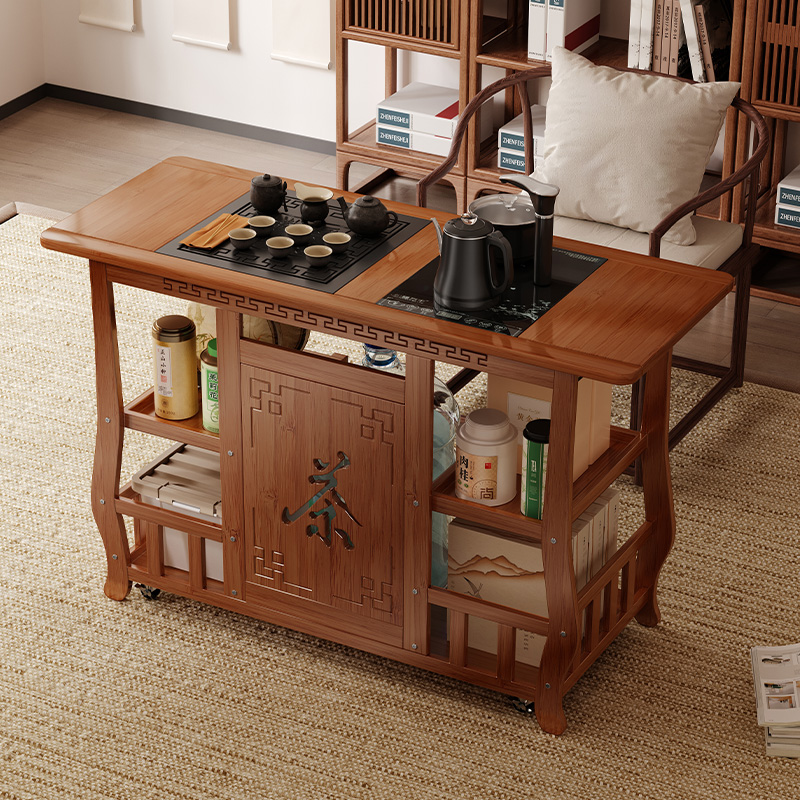 移动茶台家用阳台茶几实木小茶桌功夫茶具套装烧水壶一体带轮茶车