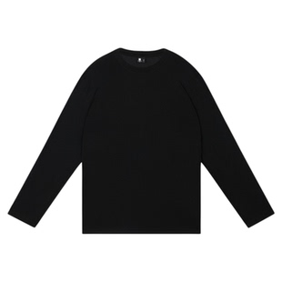 Oneup美利奴羊毛长袖男T恤百搭宽松秋冬圆领休闲黑色上衣打底衫女