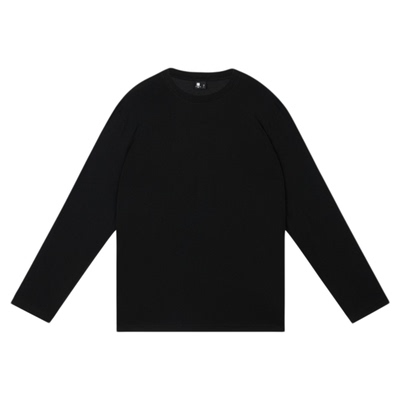 Oneup美利奴羊毛长袖男T恤百搭宽松秋冬圆领休闲黑色上衣打底衫女
