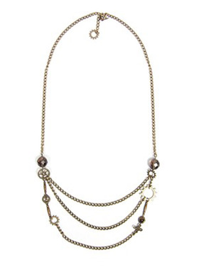 茶晶虎眼石合金多层毛衣链项链