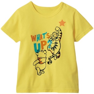 日单千趣新款男童夏季纯棉半袖圆领女宝卡通上衣儿童糖果色短袖T