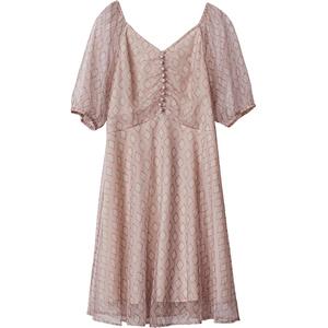 Oece夏装新款女装 复古裙子春V领修身印花连衣裙