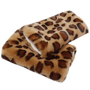 豹纹保暖手套皮草仿獭兔毛冬季女士可爱露指加厚保暖学生袖筒护腕