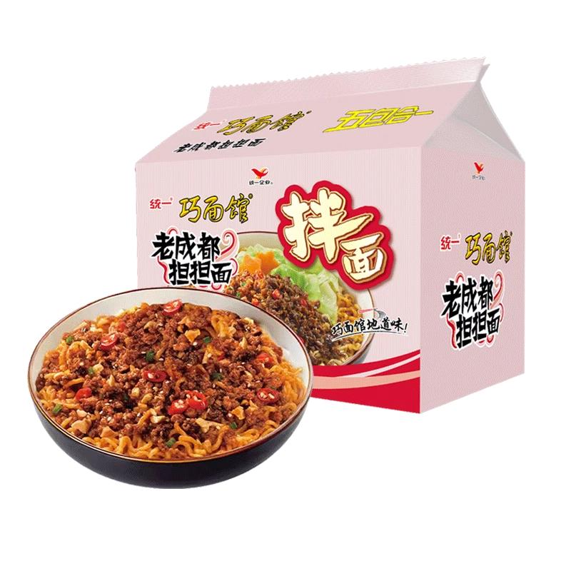 統(tǒng)一巧面館擔(dān)擔(dān)面老成都味雜醬香濃5連包宿舍方便面醬干拌面整箱
