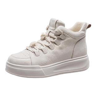 康奈女鞋冬季厚底小白鞋复古软底旅游女鞋高帮旅游休闲鞋