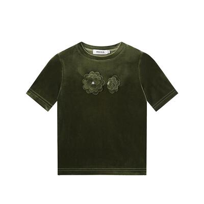 RBIGX瑞比克童装秋季新款时尚丝绒短袖优雅女童短袖t恤