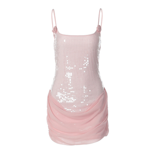 gusty甜辣chic时尚亮片扎花款吊带裙纯欲辣妹宴会生日礼服连衣裙