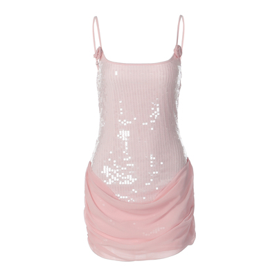 亮片扎花吊带裙纯欲礼服连衣裙女