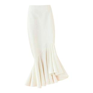 不透的白色裙子雪纺鱼尾裙垂感半身裙女夏天包裙高腰包臀长裙显瘦