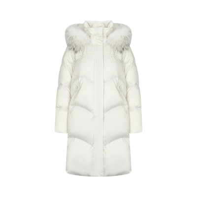 艾莱依连帽中长款大毛领羽绒服