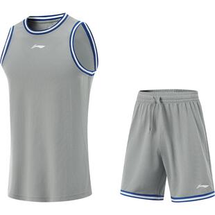 李宁CBA专业篮球系列篮球比赛套装男士官方新款凉爽针织运动服男