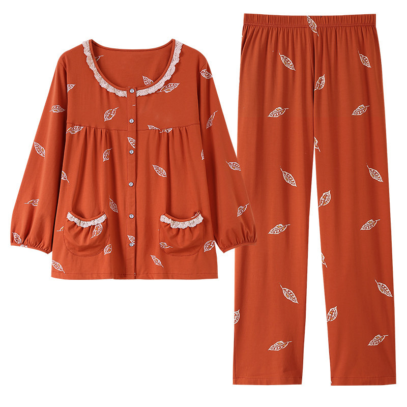 纯棉妈妈中年睡衣女家居服春秋冬