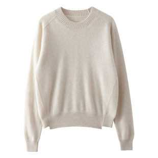 baby小山羊绒 马鞍肩100%纯山羊绒衫女圆领毛衣秋冬宽松针织套衫