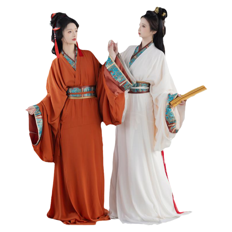 墨子研 战国袍汉服直裾袍马山楚墓复原款交领齐腰拖尾古装春秋款