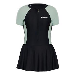 大码连体泳衣微胖女孩遮肚显瘦游泳衣黑色带胸垫裙式泡温泉泳装女