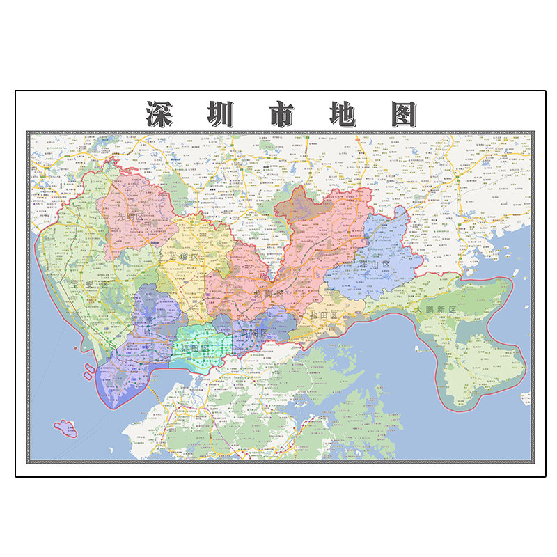 深圳市地图1.1米定制广东省行政区域颜色划分高清防水装饰画墙贴