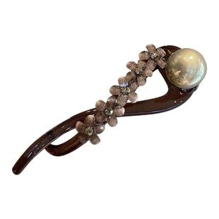 高级感花朵珍珠发夹女后脑勺夹子盘发抓夹一字扭扭夹鸭嘴发卡头饰