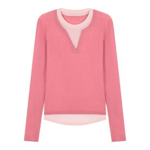 solighter 法式粉色羊毛假两件v领针织衫女秋季2025新款内搭上衣