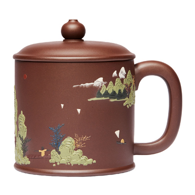 尊壶宜兴紫砂杯泥绘山水泡茶盖杯
