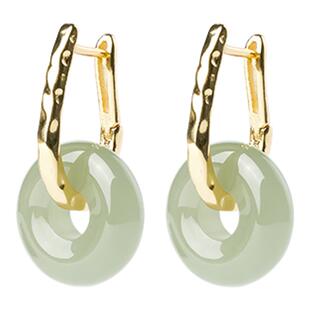 金玉良缘【甜甜圈】天然和田玉 s925银 精致款耳坠耳饰饰品耳环