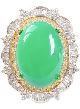 925纯银镶嵌天然绿玉髓戒指食指