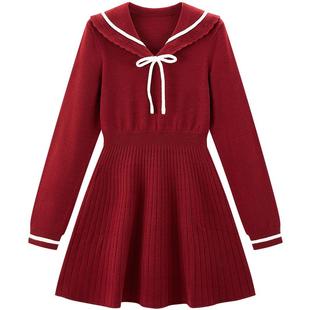 【商场同款】乐町甜美收腰连衣裙春季学院风翻领针织裙C1FAF1204*