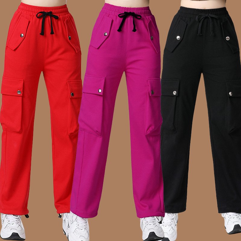 春秋广场舞服装裤子运动健身跳舞裤杨丽萍鬼步舞舞蹈工装裤直筒裤