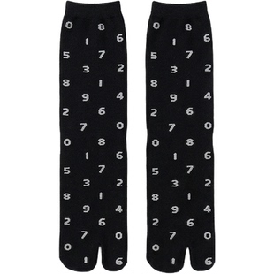 数字分趾袜子女春夏季黑白色印花中筒棉日系原宿INS潮二趾猪蹄袜
